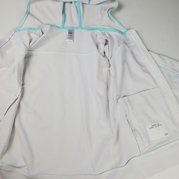 Athleta Girl White and Blue Zip Up Hooded Jacket With Thumbholes Medium 8-10 - Picture 7 of 11